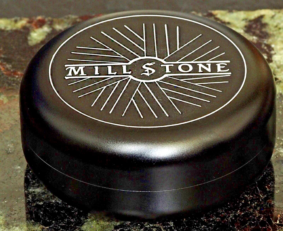 Millstone Tobacco Herb Storage Jar Metal Container Aluminum Tin Air Tight Black - Image 2 of 4