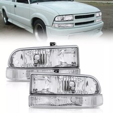 Chrome Wclear Corner Headlight Bumper Headlamp For 98-2004 Chevy S10 Blazer