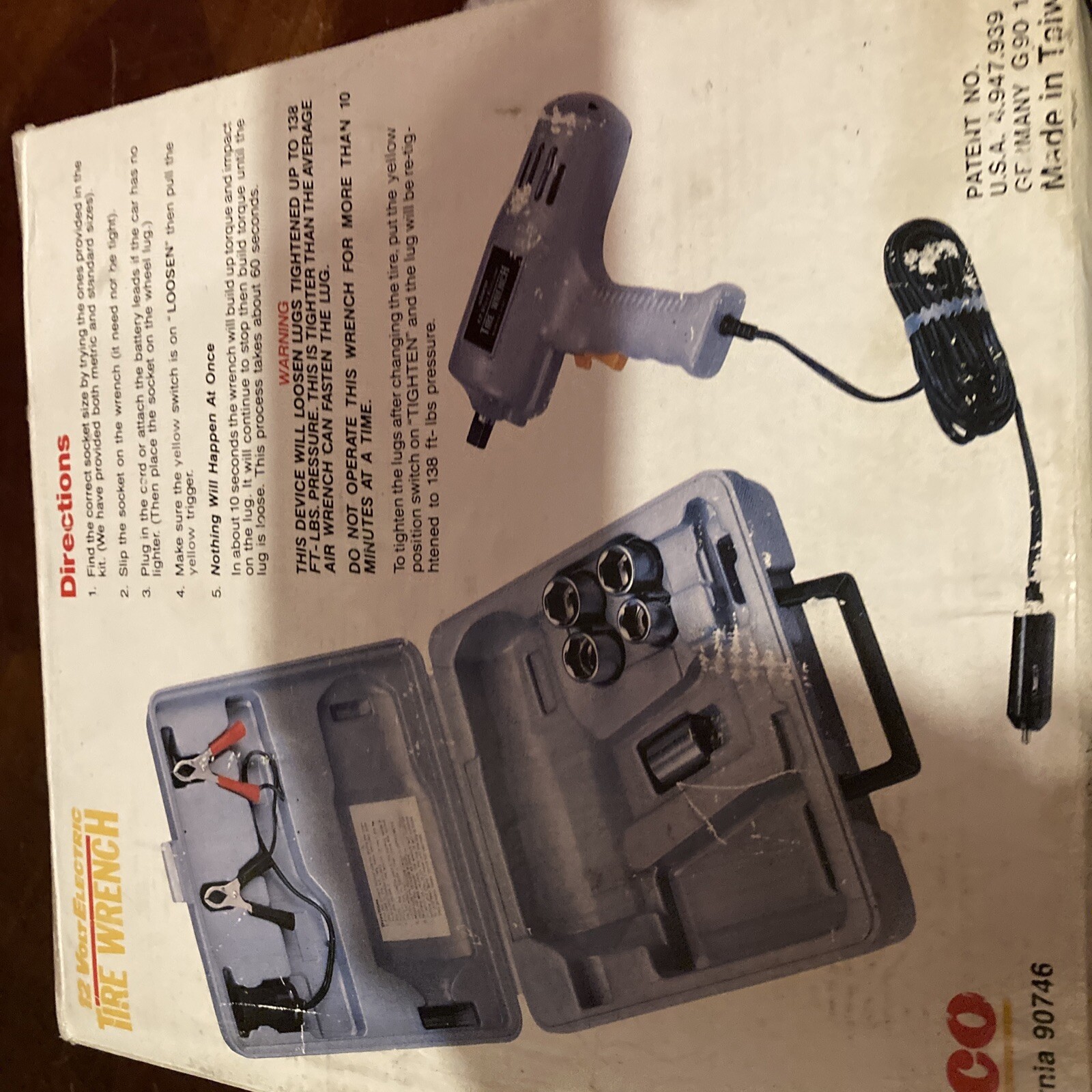 Impact Wrench Kit Electric Tire Change 12 Volt DC. Open Box Sealed Wrapper.