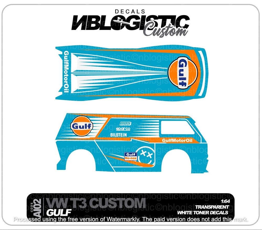 VW T3 Custom Universal WaterSlide Decal for hot wheels 1/64 Scale 0a3