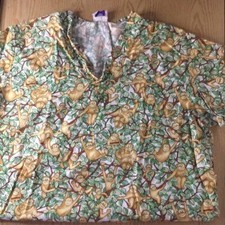 Womens Monkey Print Scrub Top 2 Pockets Stretchy Soft size XL