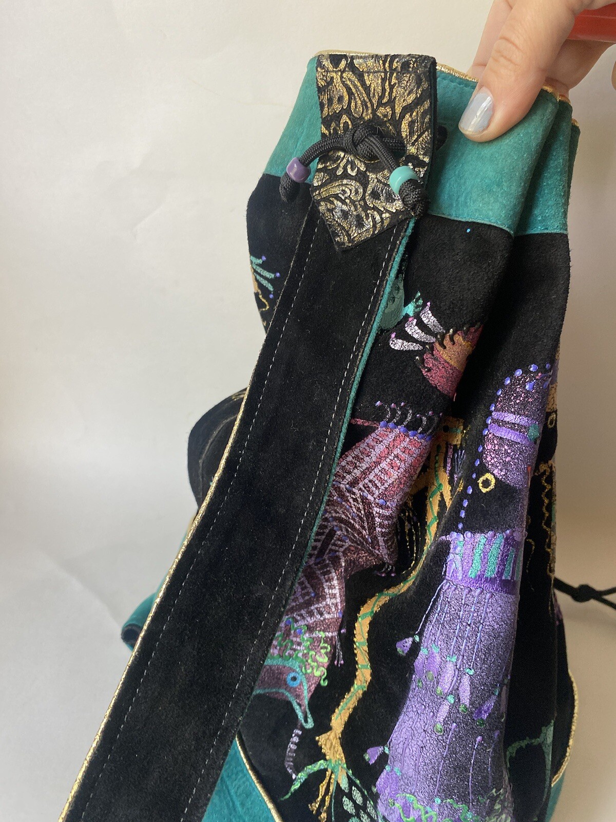 Santa Fe Hand painted leather suede shoulder draw… - image 9