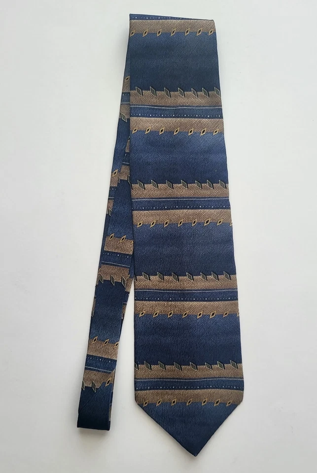 Пуританский полностью шелковый синий и коричневый бриллиант геометрический принт мужской галстук - Изображение 2 из 4