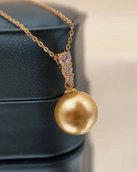 18 «Модный AAA + 14 мм южного моря золотой круглый корпус жемчуг подвеска серьги наборы 14K - Изображение 4 из 4