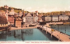 Lucerne Switzerland Skyline Downtown Early 1900s Bridge Trolley Vtg Postcard D3