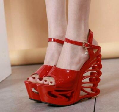 Womens Wedge Heel Sandals Platform Ankle Strap Hollow Out