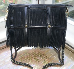 black suede fringe crossbody bag
