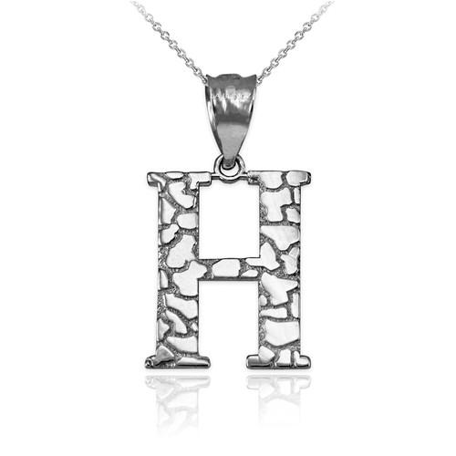 Sterling Silver Nugget Initial Pendant Necklace - Picture 10 of 78