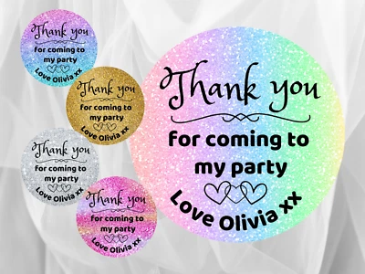 SEWSHELLEYCRAFTS Personalised glitter design party bag stickers birthday labels sweet cones