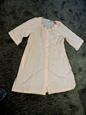 Vtg Shadowline Peach Nylon 3/4 slv Nightgown SZ L Button Front Embroider/pockets