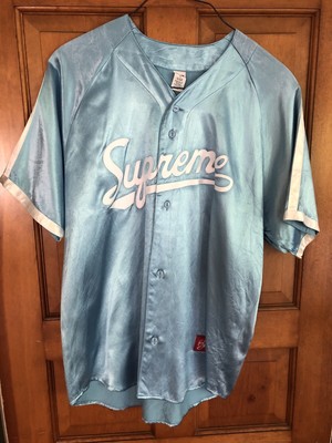 Supreme Satin Baseball Jersey Blue SS17 