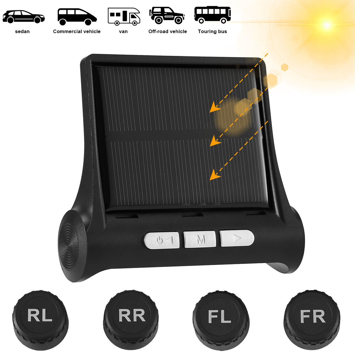 Wireless Solar LCD Car Tire Pressure Monitoring System + 4 External Sensors