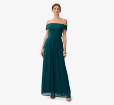 ADRIANNA PAPELL Hunter Off the Shoulder Crepe Pleated Chiffon Maxi Gown Dress 12