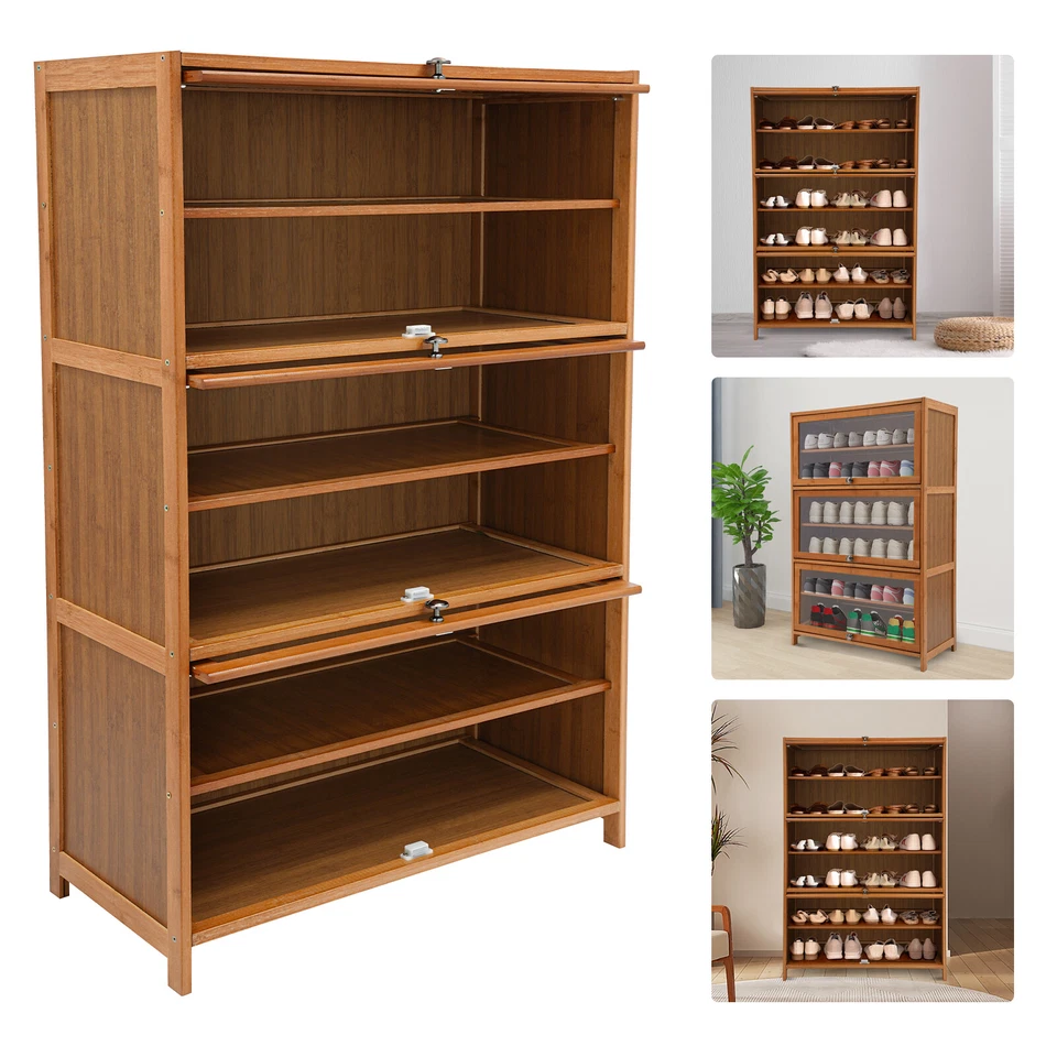 Shoe Organizer 6-Tier Storage Cabinet w/ 3 Flip-up Door 32" Entryway Bamboo - Image 4 of 4