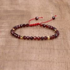 Red Garnet Faceted Beads Braided Dainty Healing Reiki Handmade Bracelet Gift