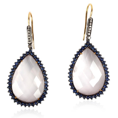 Boucles D'oreilles Saphir En Argent Sterling - Forme Larme 7x5mm, Dormeuses