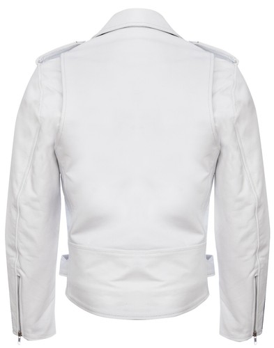 Herren Modisch Brando Freizeit Weiß Leder Bikerjacke - Picture 4 of 5