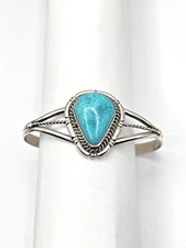 Kingman Water Web Turquoise Bracelet Sterling Teardrop Navajo David Skeets