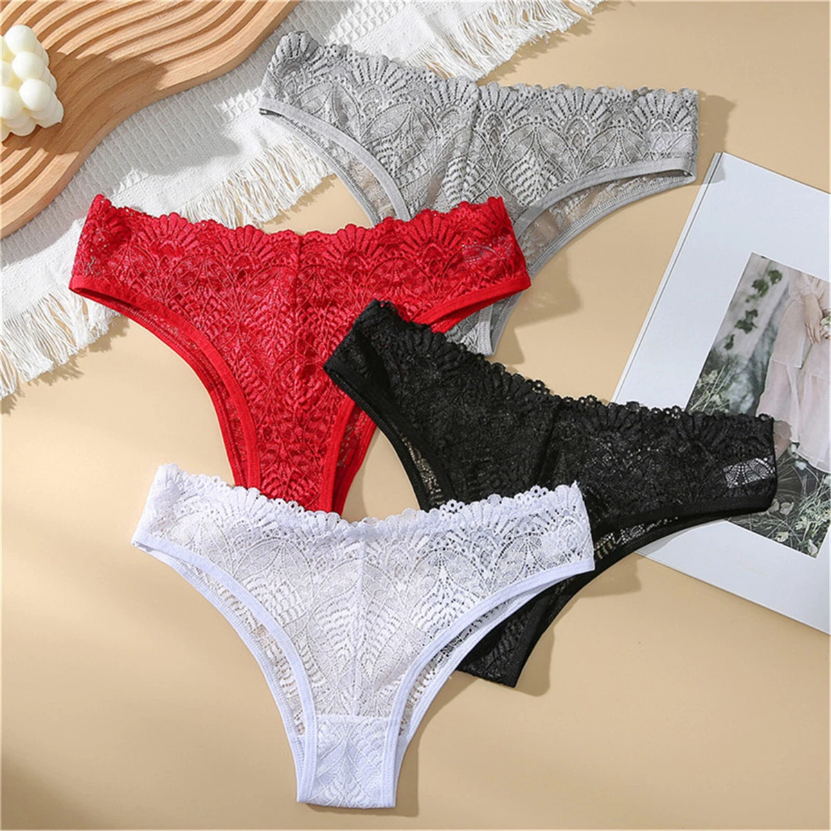 Women's Essentials Stretch Bikini Panty Lace Woman Lingerie for Sex plus  Size