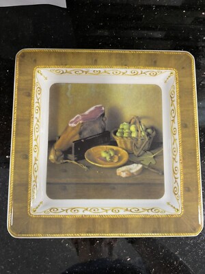 Brunelli Made In Italy 10  Square Ceramic Plate Kitchen Scene NWOT New