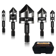 5 Pcs Countersink Drill Bit Set 82 Degree 5Flute with 1/4” Quick Change Hex S...
