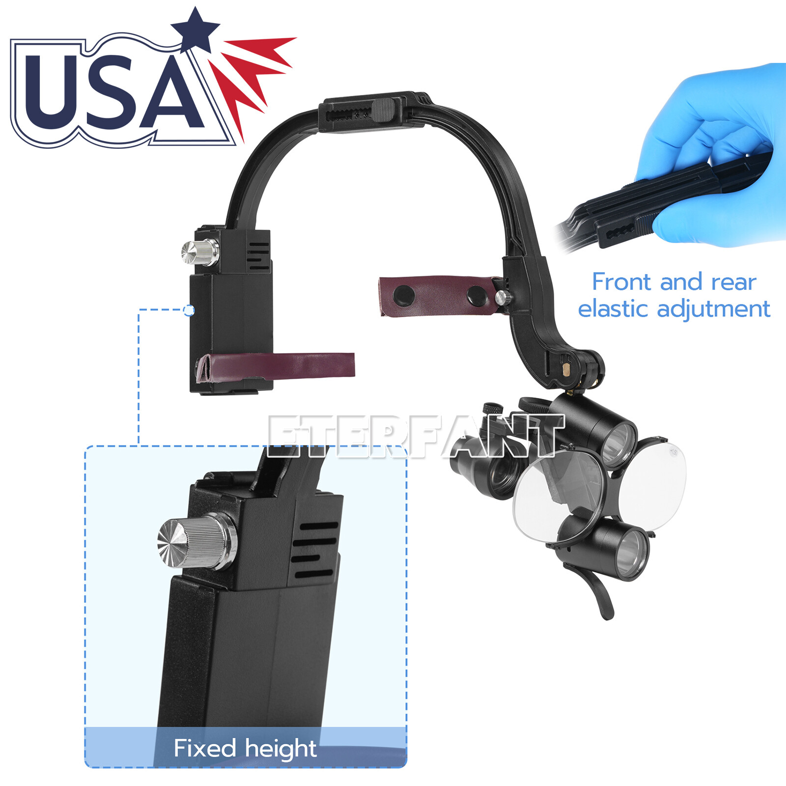 ETERFANT Dental 3.5X Headband Binocular Loupes 5W Dual LED Head Light 2 Leds