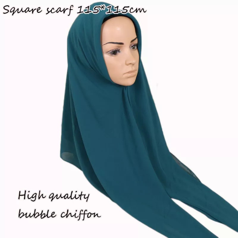 115 115CM Plain Square Bubble Chiffon Hijab Shawls Solid Thick Head WrapsMuslim