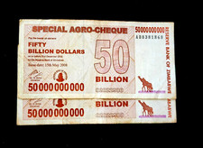 2 pcs x Zimbabwe 50 Billion dollar agro cheque banknotes