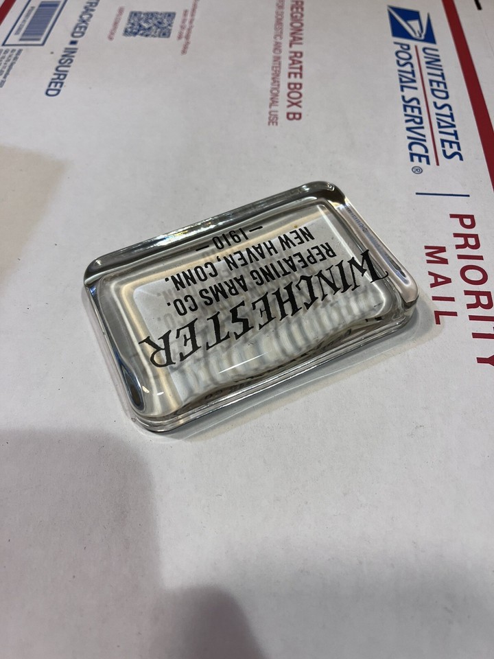 Vintage Winchester New Haven Conn Advertising Glass Paperweight Guns eBay