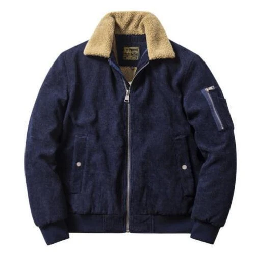 Herren Baumwolle Gefüttert Cord Motorrad Jacke Revers Mantel Dick Warm Biker Mäntel - Bild 15 von 17