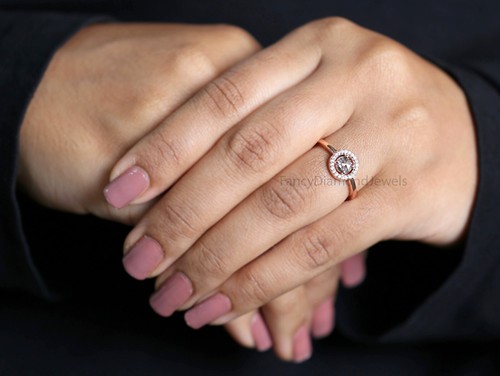 Anello di Fidanzamento Oro Rosa 14K Diamante Sale e Pepe Taglio Rosa Naturale 0,34 Ct - Foto 7 di 9