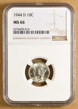 1944 D Mercury Dime NGC MS66