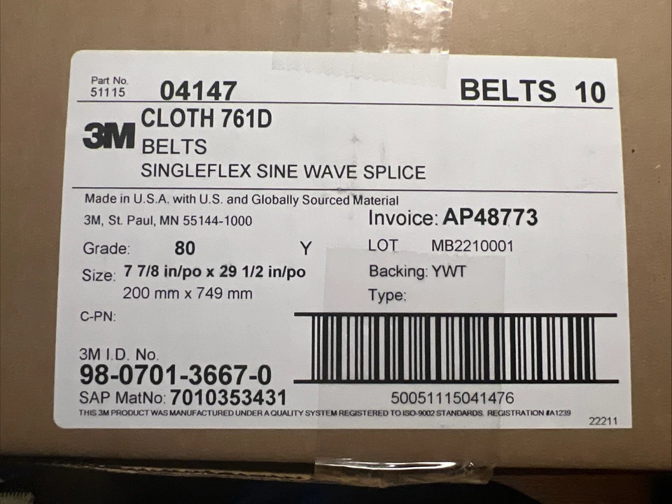 Ремни для напольной поверхности 3M Regalite 04147, зернистость 80 лет 7-7/8 дюйма x 29-1/2 дюйма в футляре из 10 - Изображение 3 из 4