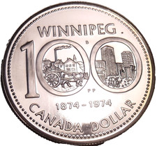 Silver Proof Canada 1974 Winnipeg Dollar~100th Annversary~363,786 Minted~#A322