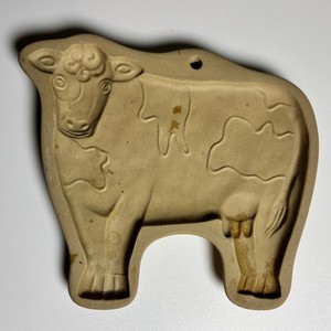 Brown Bag Cookie Art 1986 Hill Design Inc Cow Stoneware Cookie Mold Vtg Stained
