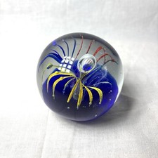 Hand Blown Art Glass Round Paperweight  Controlled Bubble Multi Colored