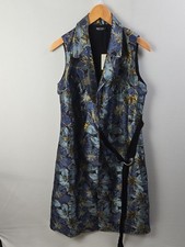 Nasty Gal Blue Gold Floral Jacquard Sleeveless Belted Vest Dress Sz 4