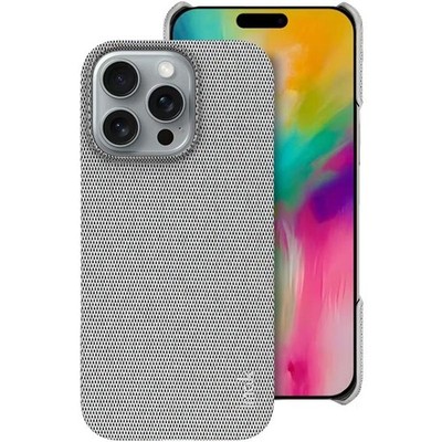 imak Ruiyi iPhone 16 Pro Hülle aus PU-Gewebe + PC Hellgrau