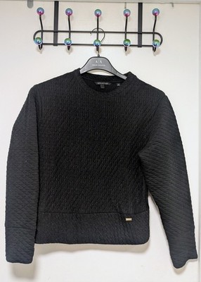 Armani Exchange Black Quilted Logo Crewneck Pullover Sweatshirt and Pants, Small