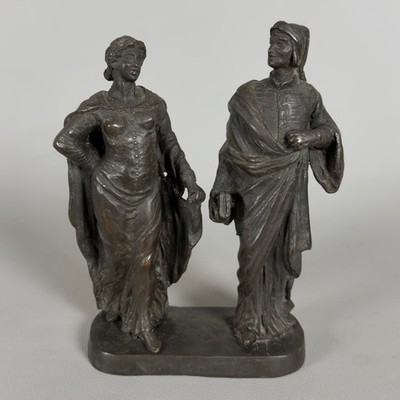 Antique Sculpture Bronze Dante Alighieri and Beatrice Statue Divine Comedy XIX C