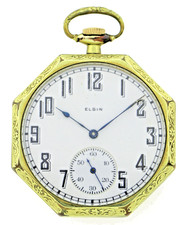 ART DEKO rare 8-eckige "ELGIN"  Herren- Taschenuhr, 14k Gold- Filled,   1922