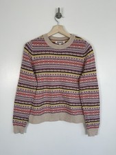 Boden Jumper Size Medium Wool Fair Isle Pink Multi Nordic Knit Pastel Christmas