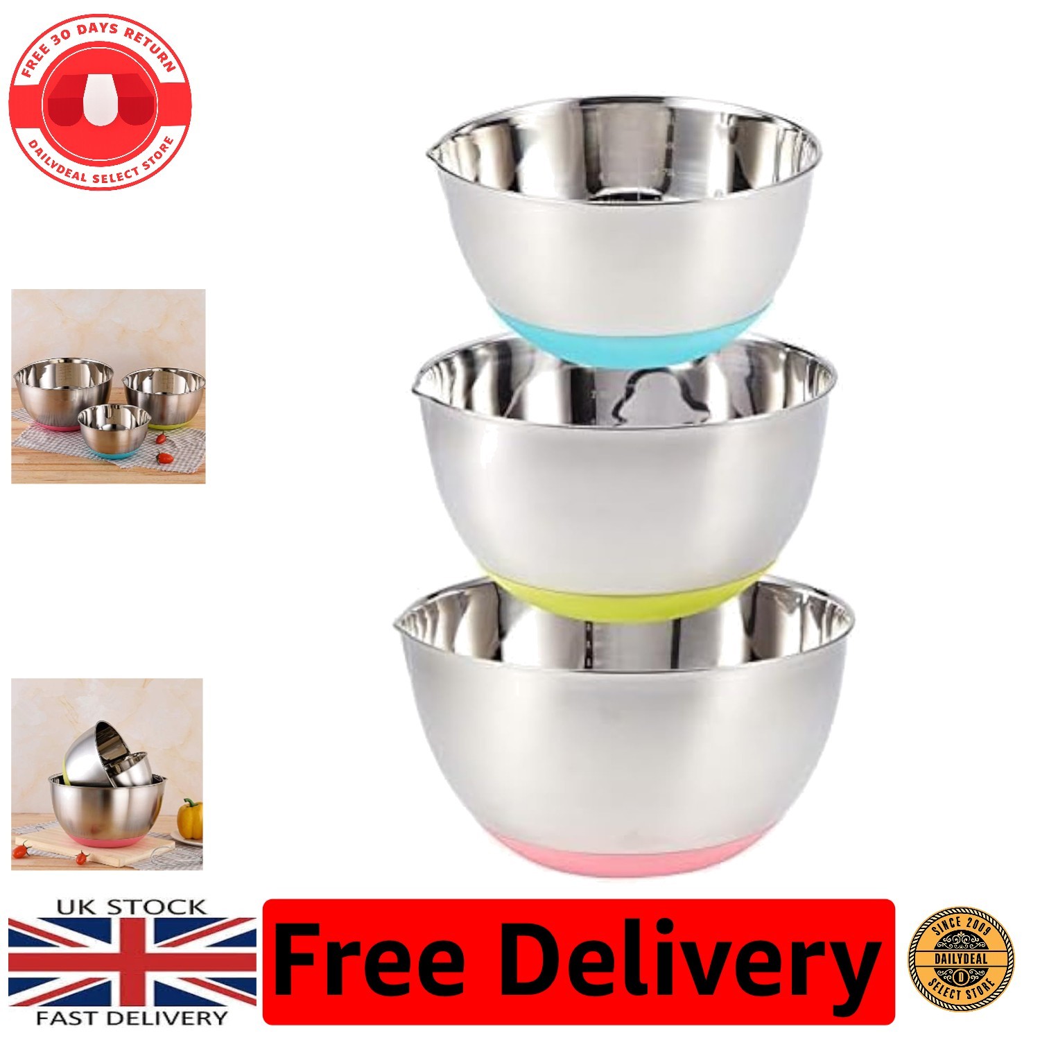Stainless Steel Nesting Mixing Bowls Set 1.5L 3L