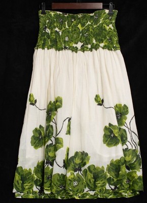 Floral A-Line Soft Cotton Skirt Women s L Deep Gathered Waistband Pull-On Lined