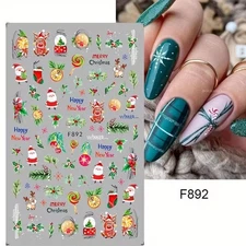 Nail Art 3D Decal Stickers deer Santa Claus Christmas tree snowflake candy F892