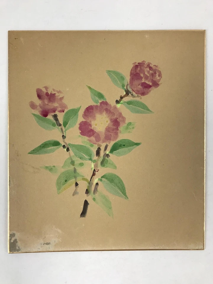 Японская художественная доска сикиси цветок камелии винтажный цубаки картина фиолетовый A540 - Изображение 2 из 4