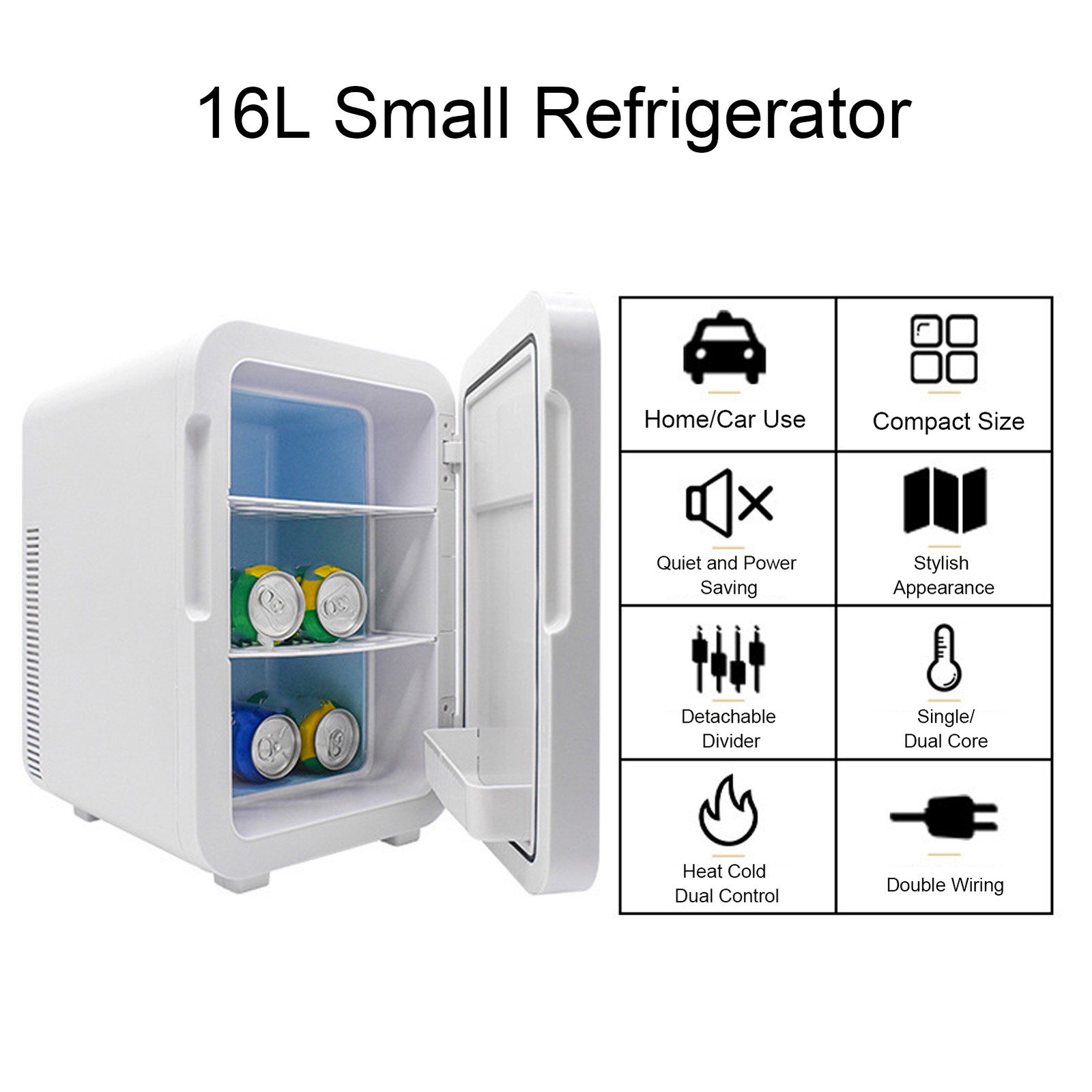 16L Mini Refrigerator DC12V Car Cooler Warmer-Portable Dual Use Fridge