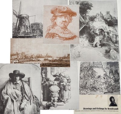Rembrandt Print Reproductions Lot of 7 NGA Portfolio 14x11 Etchings & Drawings