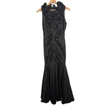 Xscape Joanna Chen Black Mermaid Ruffle Neck Fitted Flare Maxi Dress Size 10