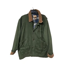 Vintage Chore Barn Coat Mens Large Green Jacket Flannel Lined Corduroy Collar 
